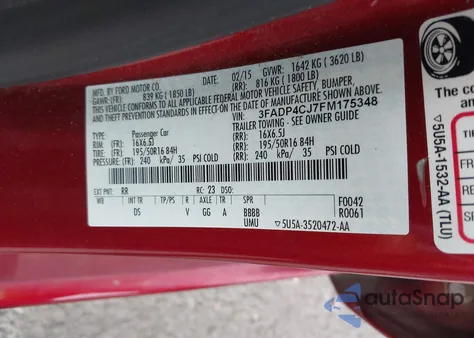 2015 Ford Fiesta Titanium z USA, uszkodzony, nr VIN 3FADP4CJ7FM175348